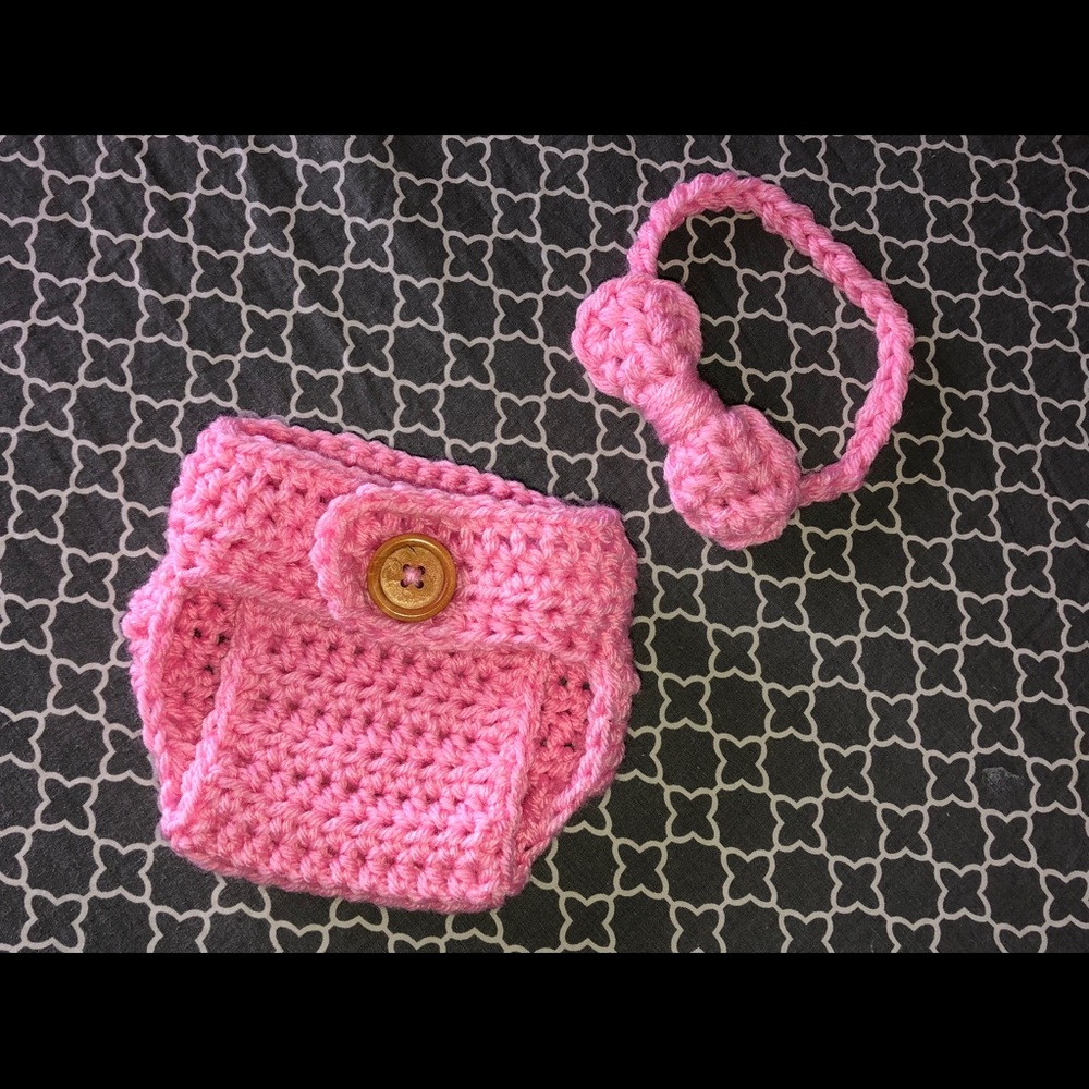 Diaper Cover & Hair bow, knit